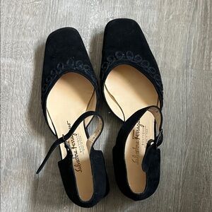Salvatore Ferragamo Black Suede Flats